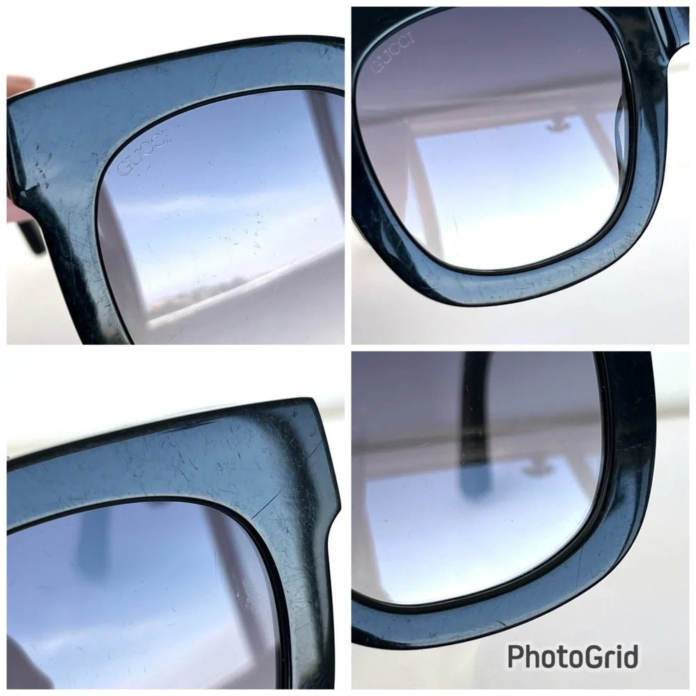 GUCCI Italy GG0208S Crystal Star Cat Eye Gray Gradient Lens Black Frame Sunglass